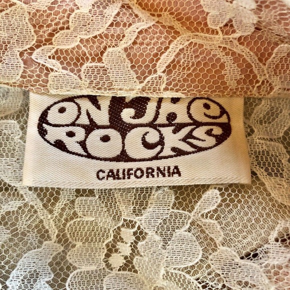 Vintage 80s On The Rocks Jumpsuit Lace Crinkle Wrinkle Tie Front - Picture 4 of 16